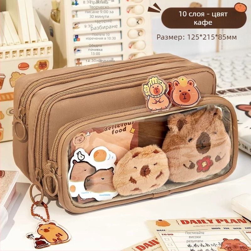 Калъф за моливи с голям капацитет, платнен, за ученици от началното до гимназиалното образование, корейски стил