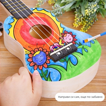 Дървен DIY комплект за укулеле за деца — сглобяем музикален инструмент, марка Xiao Caidi, подпомага общуването между родители и деца