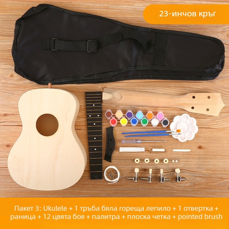 Дървен DIY комплект за укулеле за деца — сглобяем музикален инструмент, марка Xiao Caidi, подпомага общуването между родители и деца