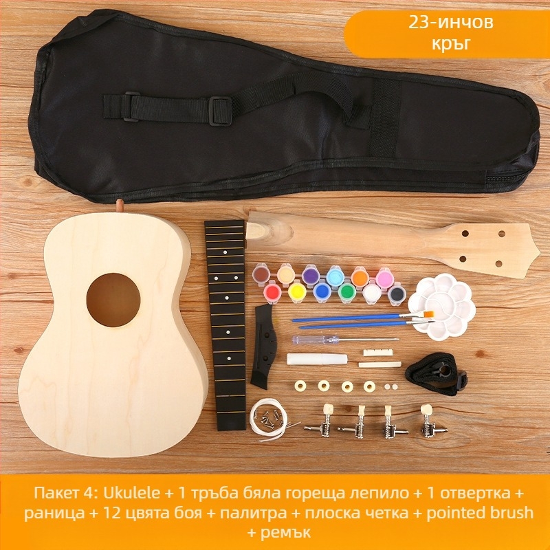 Дървен DIY комплект за укулеле за деца — сглобяем музикален инструмент, марка Xiao Caidi, подпомага общуването между родители и деца