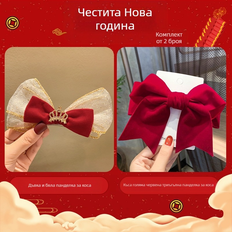Бархатена щипка за коса за деца с голяма панделка, клип за коса с едно парче, корейски стил, зима 2024