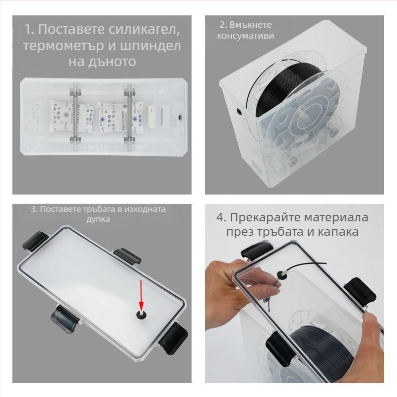 Кутия за сушене на 3D печатни материали, капацитет 1 кг, PLA консумативи, PETG запечатано съхранение, прахозащитна и влагозащитна