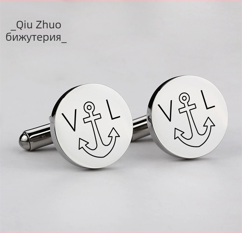 Кръгли огледални копчета за маншети от неръждаема стомана, френски стил, с гравиране, персонализируеми за мъжки ризи