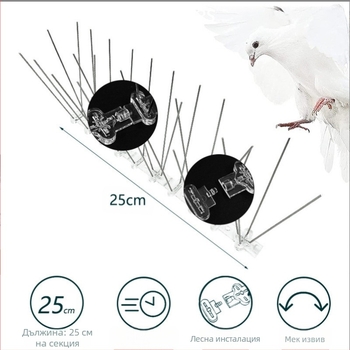 Балконни антиптичи шипове – модел 223, пластмаса и неръждаема стомана, защита срещу птици