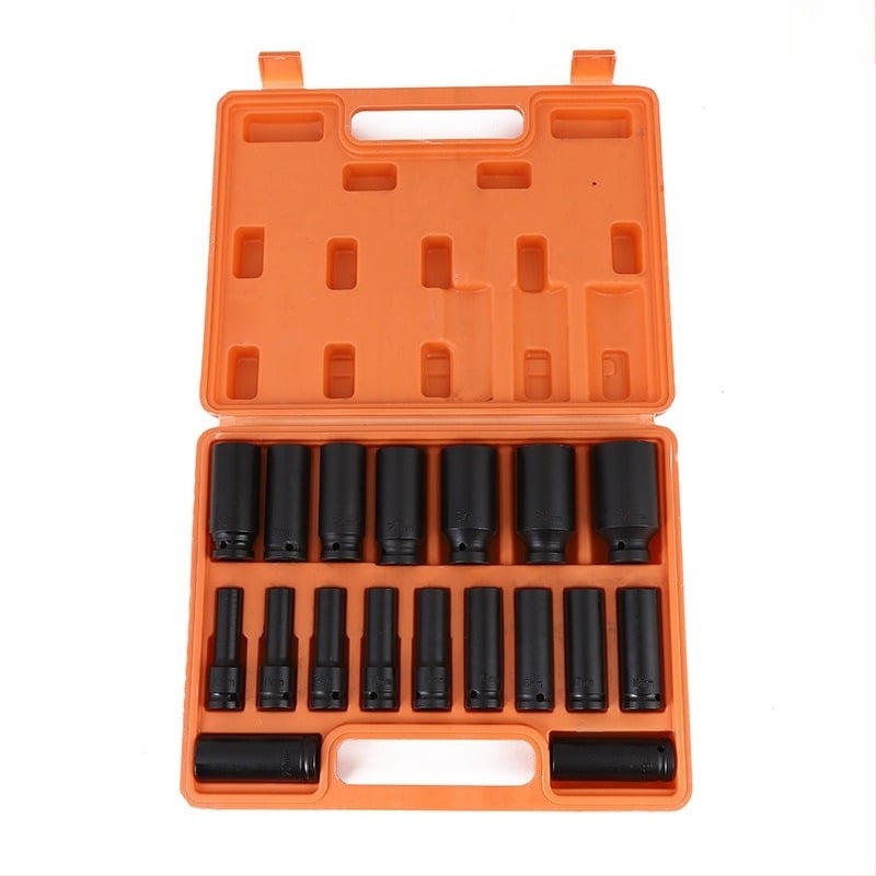 Комплект торцеви ключове, пневматично удължение, 18 части, метричен стандарт, тегло 4350