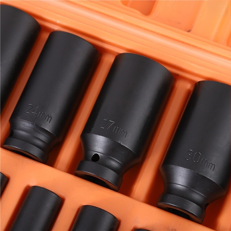 Комплект торцеви ключове, пневматично удължение, 18 части, метричен стандарт, тегло 4350