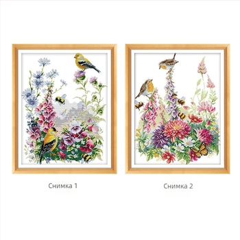 Комплект за кръстат бод: птици и цветя, плат 11CT, екологичен памучен материал, за хол, спалня и детска стая