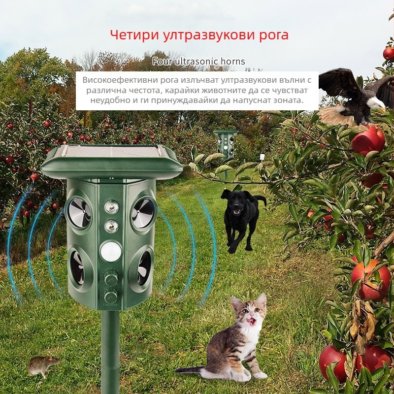 Външен репелент за животни - 12V, 5W, ултразвуков диапазон 13,5–45,5 kHz, модел 669A, колоновиден дизайн