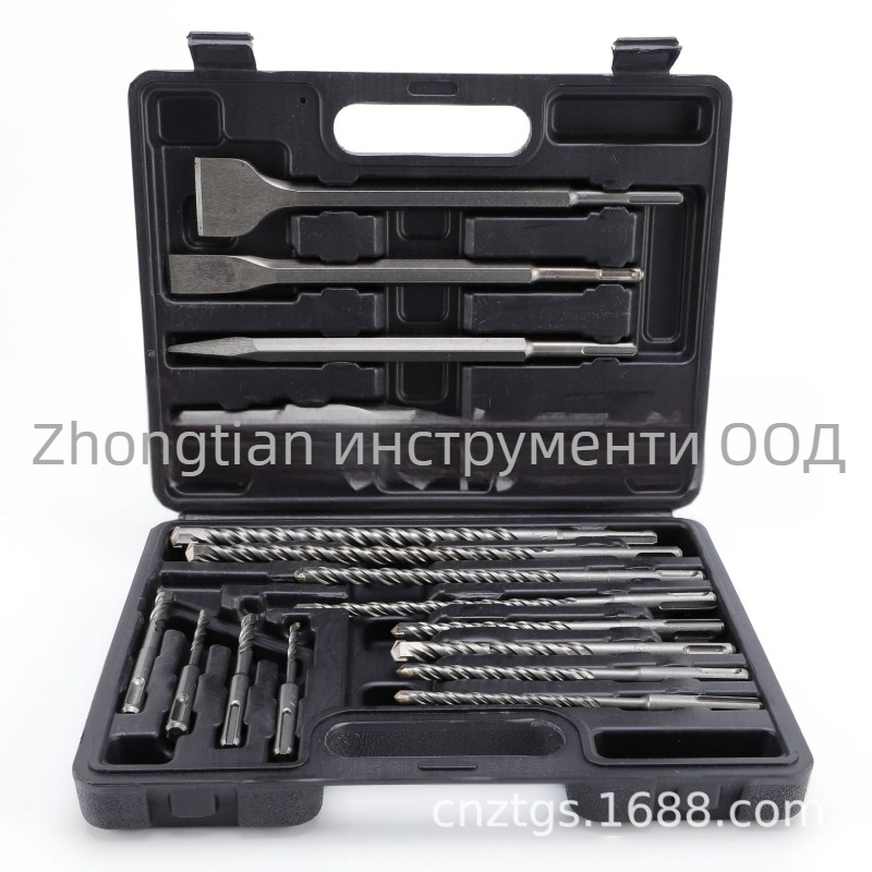 Комплект свредла за ударно пробиване, 17 части, кръгъл щифт, двойнa канавка, за пробиване в зидария и бетон