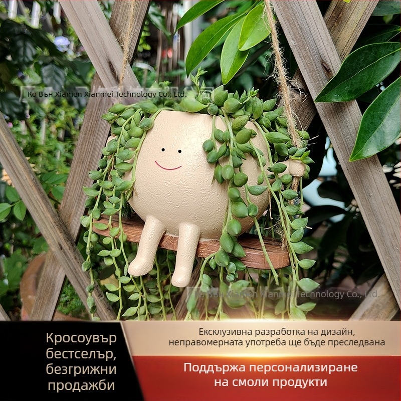 Висяща саксия за цветя от смола с усмихнато лице — WePlus, готова за подарък, процес: смолна обработка