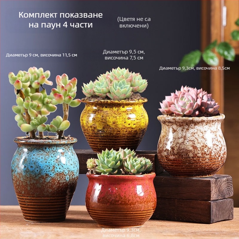Сукулентова керамична саксия, дишаща и устойчива, изпичана при висока температура, настолен или подов монтаж
