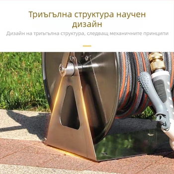 Hongfan Държач за маркуч от неръждаема стомана с автоматичен навивач, висящ монтаж за градина и дома