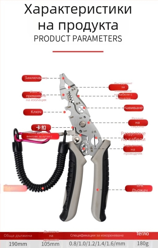 Многофункционални ъглови клещи за обелване и кримпване на кабели – издръжливи, Xiao Xi