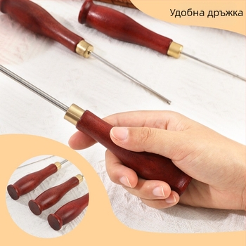 Голям инструмент за напълване на памук, стоманен с дървена дръжка, за ръчно плетени кукли