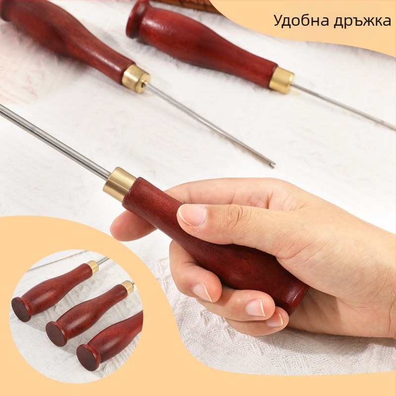 Голям инструмент за напълване на памук, стоманен с дървена дръжка, за ръчно плетени кукли