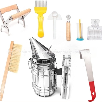 Пчеларски инструменти – 10‑предметен комплект с опушвач за пчели, чанта за съхранение, рамки, клипове за рамки и маркировки за пчеларство в животновъдството