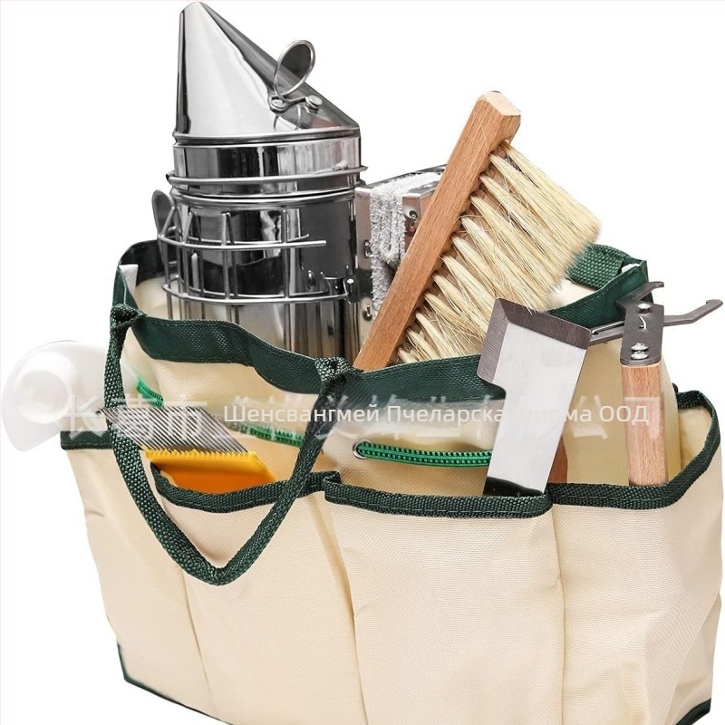 Пчеларски инструменти – 10‑предметен комплект с опушвач за пчели, чанта за съхранение, рамки, клипове за рамки и маркировки за пчеларство в животновъдството
