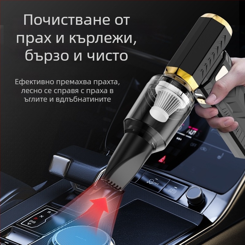 Ръчен вакуум за почистване със вградена батерия 4000–6000mAh, безчетков мотор, 10W, 6‑скоростно духане и всмукване, нощно осветление.