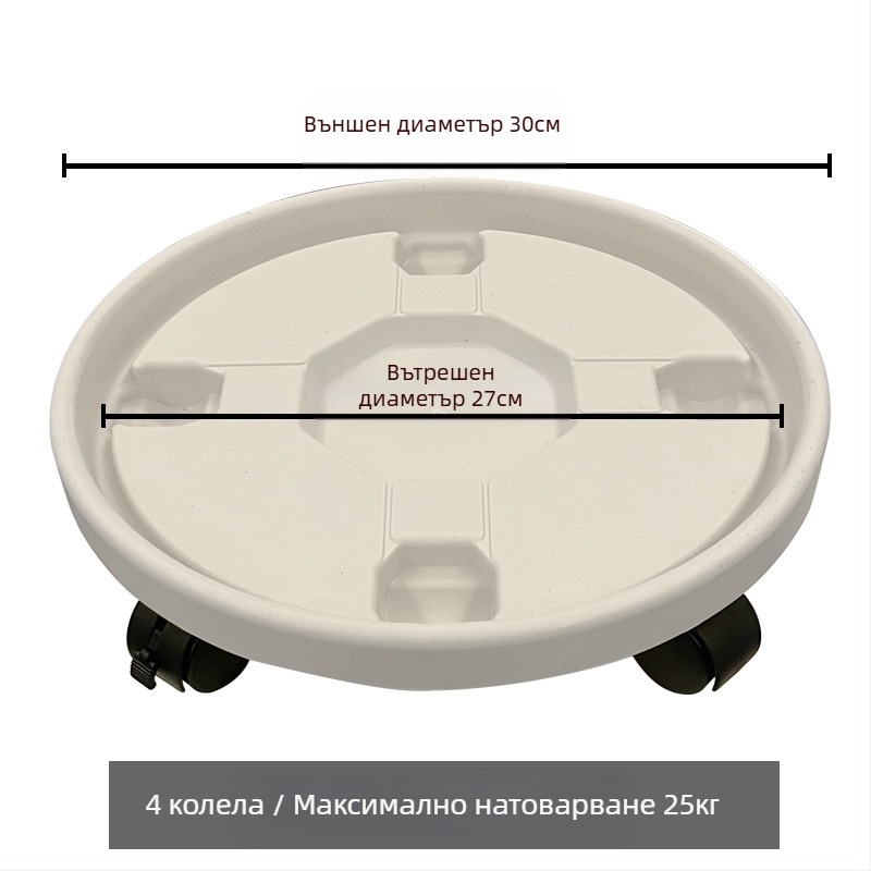 Подвижна тава за саксии от смола с колела – подова употреба, инжекционно формована, подходяща за дом, градина и балкон