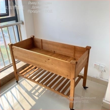 Двуетажен подвижен дървен цветарник за външно засаждане и балконно оформление