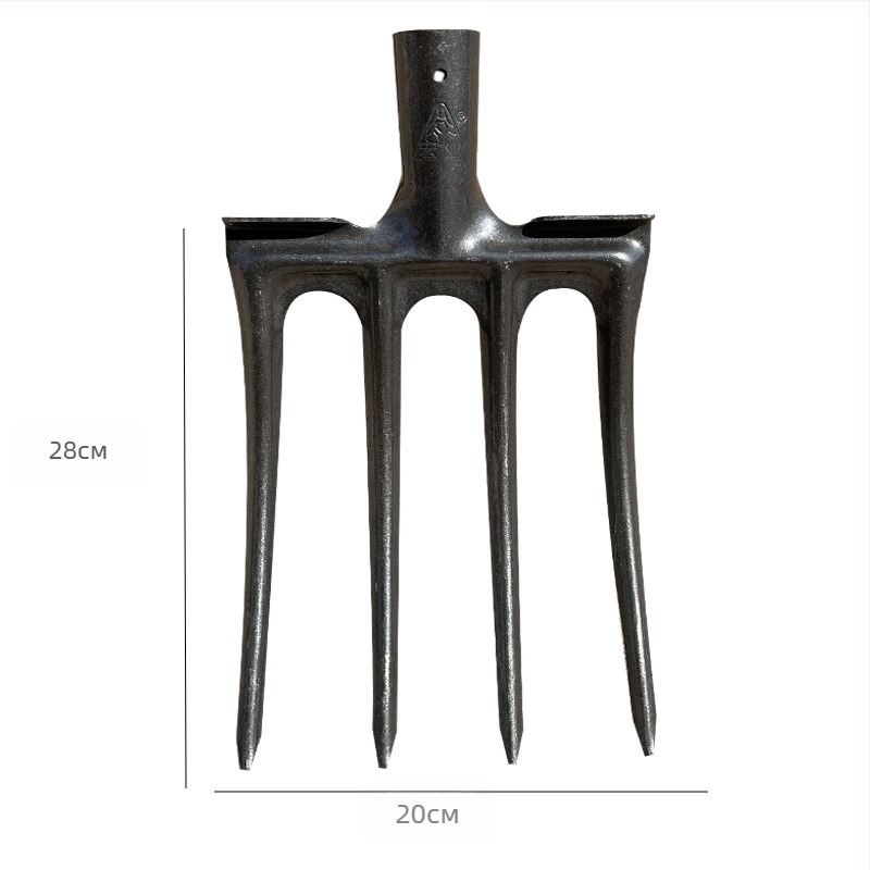 Градинска вилица с четири зъба от манганова стомана за копане и разрохване на почвата