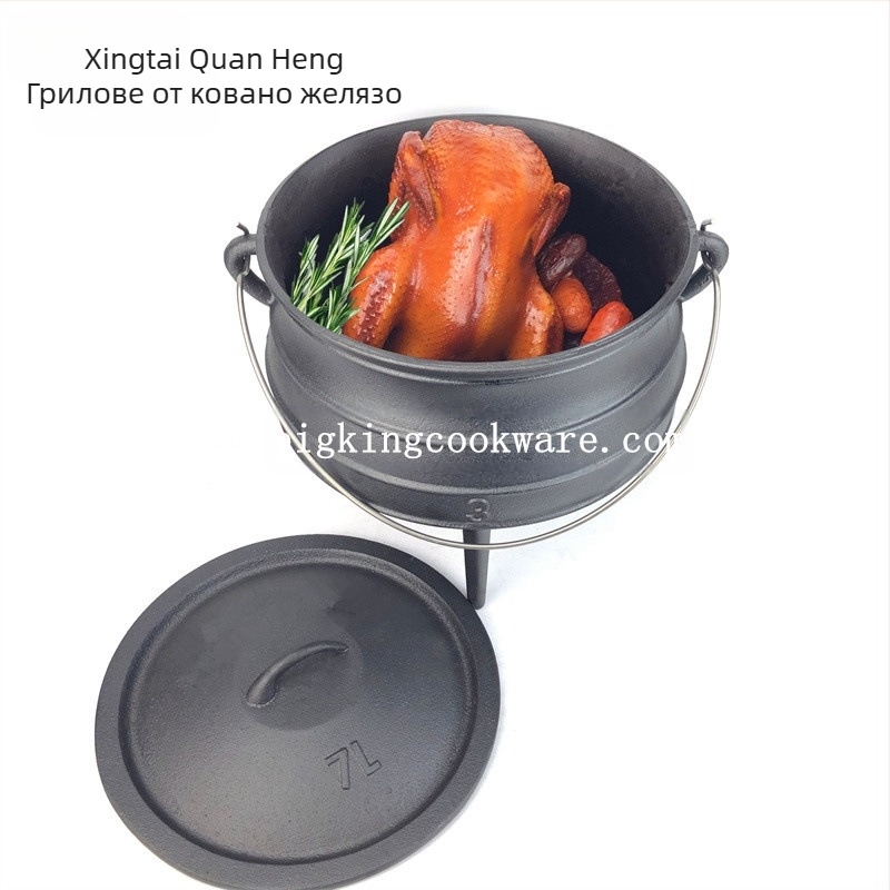 Чугунена тенджера с три крака и кош за окачване, без покритие, модел BK-2913, капацитет над 5 л