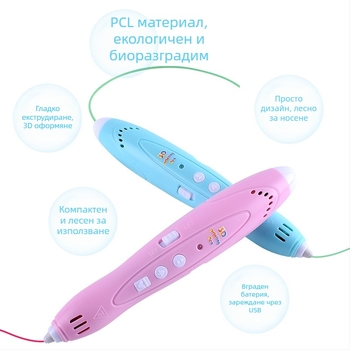 Детска 3D писалка за принтиране с ниска температура, безжична, цветни LED светлини за рисуване и графити – образователна художествена играчка за деца 7–14 години