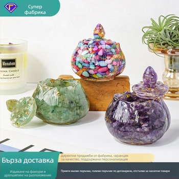 Apeng Crystal лотосова купа от епоксидна смола с натрошени кристали, кристално украшение за декорация и съхранение, демагнетизираща купа