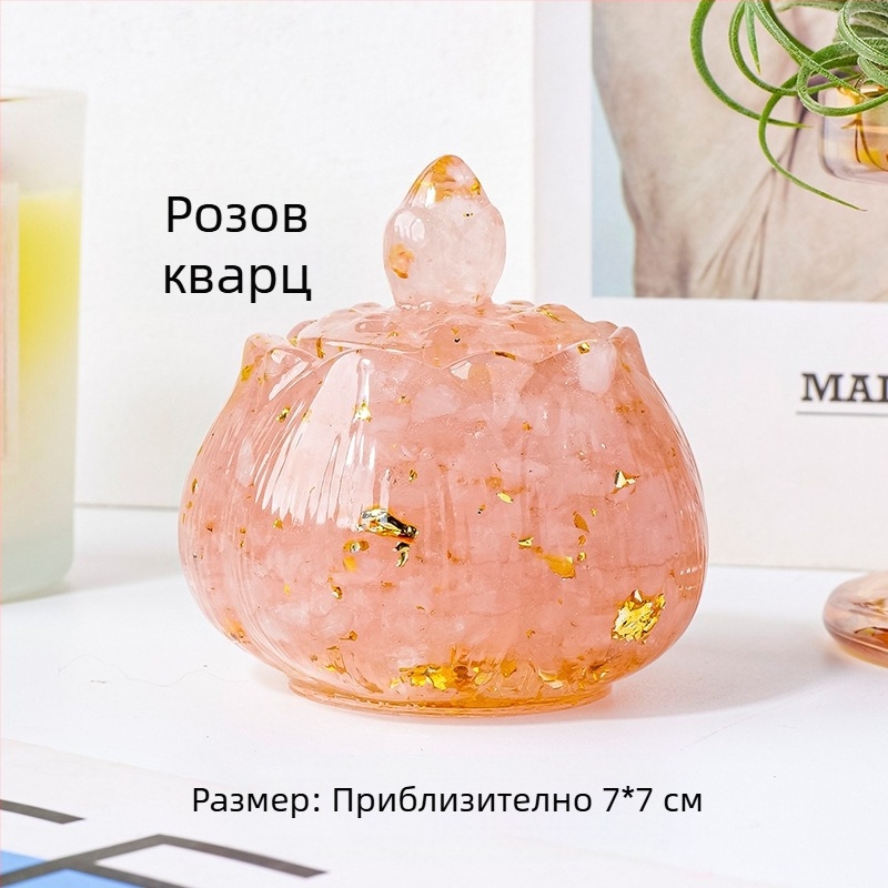 Apeng Crystal лотосова купа от епоксидна смола с натрошени кристали, кристално украшение за декорация и съхранение, демагнетизираща купа