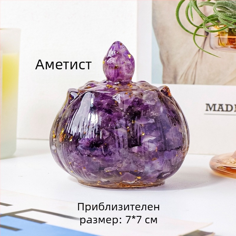 Apeng Crystal лотосова купа от епоксидна смола с натрошени кристали, кристално украшение за декорация и съхранение, демагнетизираща купа