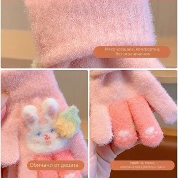 Детски зимни пръстови ръкавици от поларен флийс, плетени, пухкави, мультяшен мотив, за деца 3–12 години