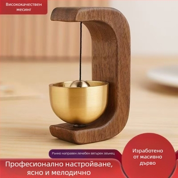 Дверен звънец със магнитно закрепване, орехово дърво и медна камбана