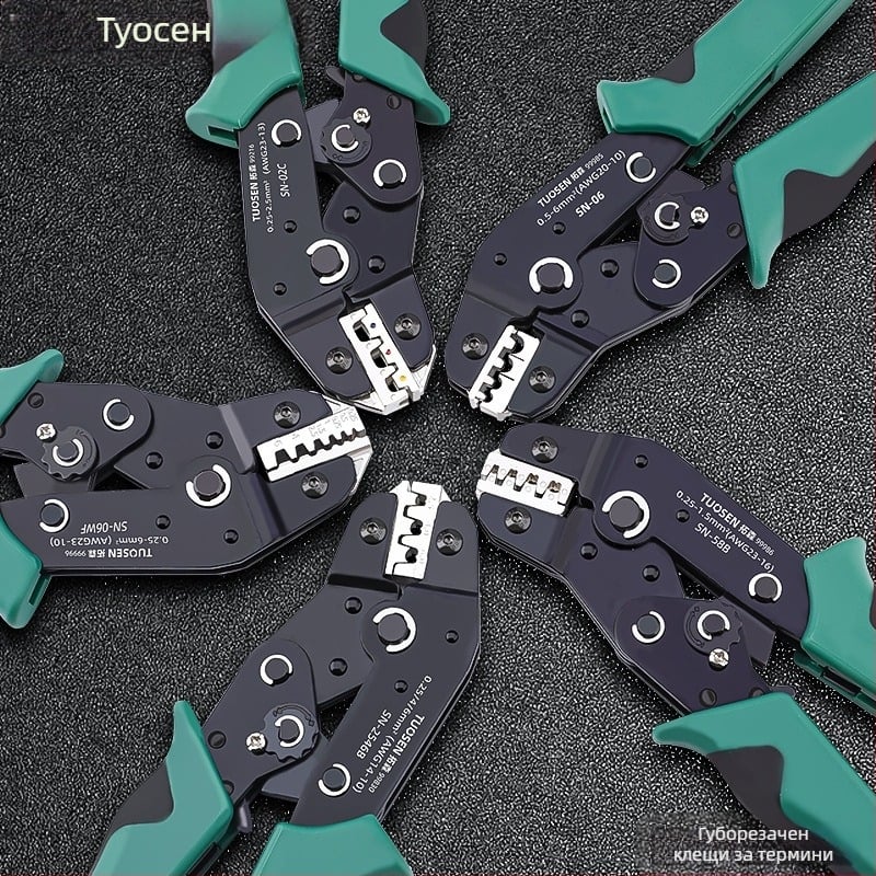 Topson Ръчни клещи за обжим с рачета – тръбен тип за голи терминали, високовъглеродна стомана, тегло 0.38