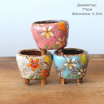 Саксия за сукуленти, ръчно рисувана, корейски стил, керамична, настолна