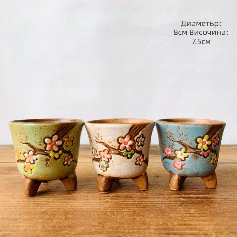 Саксия за сукуленти, ръчно рисувана, корейски стил, керамична, настолна