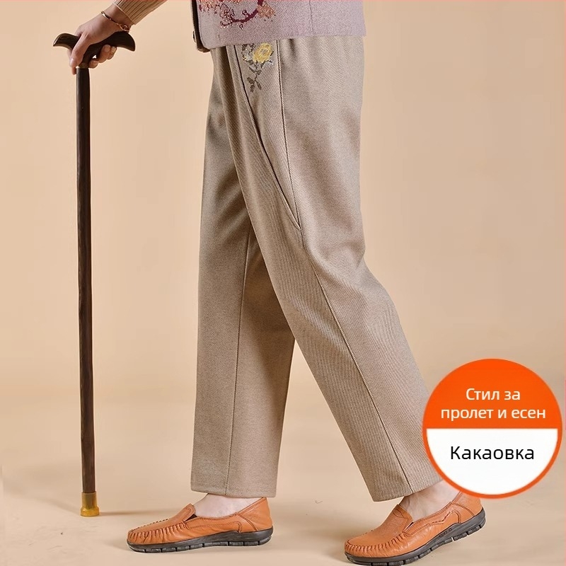 Дамски подплатени панталони за средна възраст за зима, свободна кройка, полиестерова материя, дебел тъкан, ежедневен стил