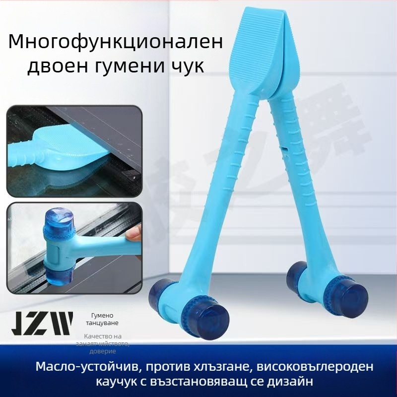 Чук със стоманено ядро и гумена глава – двуфункционален монтажен инструмент за подови плочки и рамки за врати/прозорци; пластмасова лопатка и гумен уплътнител