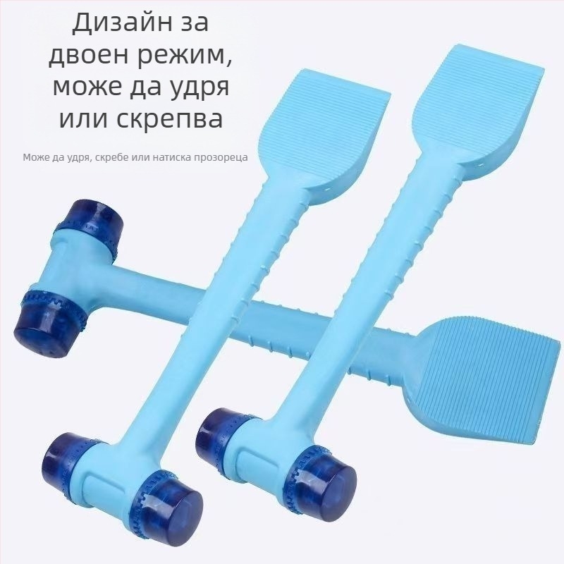 Чук със стоманено ядро и гумена глава – двуфункционален монтажен инструмент за подови плочки и рамки за врати/прозорци; пластмасова лопатка и гумен уплътнител