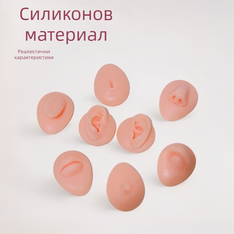 Силиконов модел на човешки лица за обучение – ухо, нос, уста, език, пъпа; неправилна форма; дисплей реквизит; модерен минимализъм; код B-01