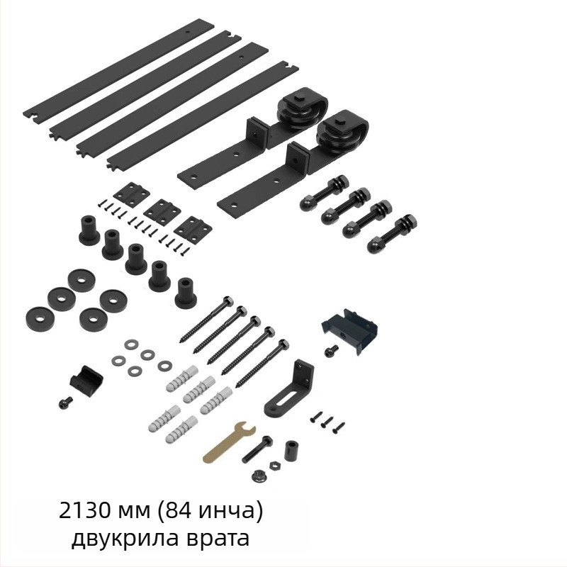 Комплект хардуер за хамбар врата - сгъваема двойна писта и ролки за хол и кухня, износоустойчив, прахово покритие върху въглеродна стомана, модел JH-ZD1, стил модерна простота
