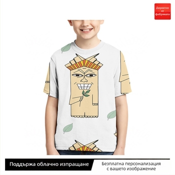 Детска тениска с 3D дигитален печат, геометричен принт, къс ръкав, кръгло деколте, унисекс