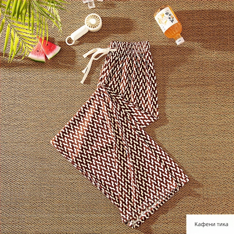 Дамски карирани широки панталони с висока талия, летен тънък плат, памучно-бленд плат с полиестер