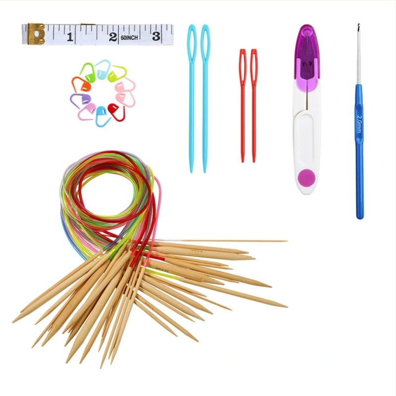 Комплект плетачни игли – бамбук и дърво, кръгли и двуостри игли за пуловери; 125 комплекта, брутно тегло 190 г