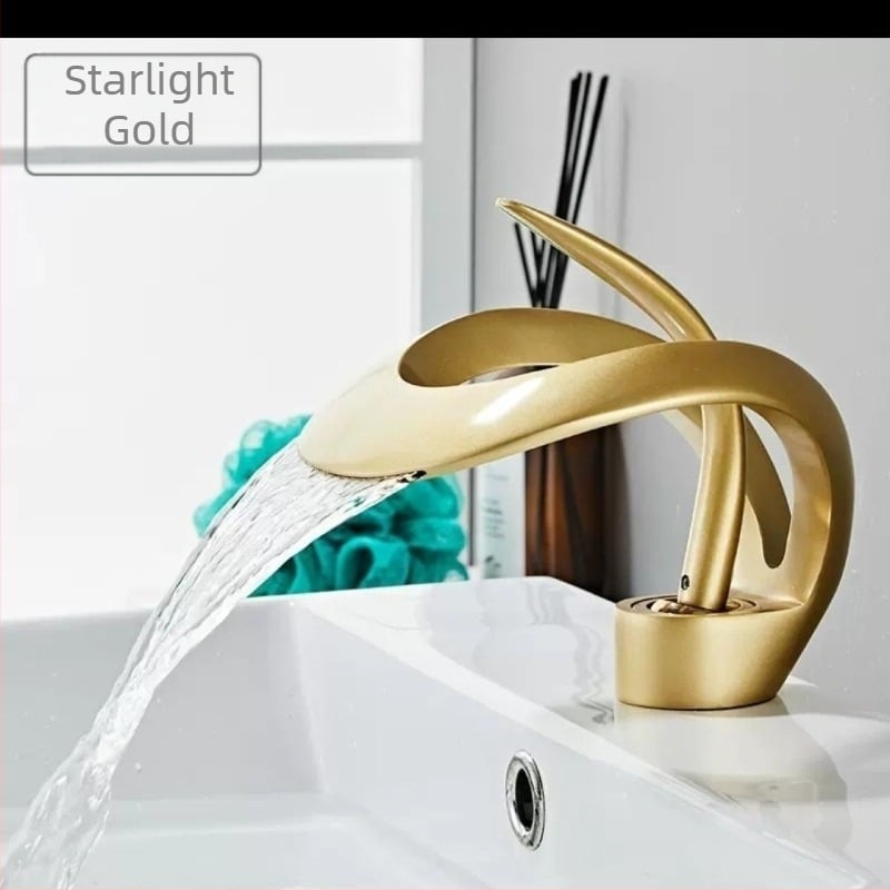 Меден смесител за топла и студена вода за умивалник, единична дупка, керамична сърцевина на клапана, електроплатено покритие