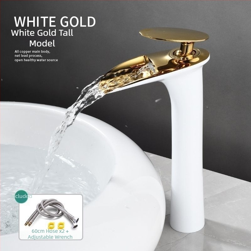 Меден смесител за топла и студена вода за умивалник, единична дупка, керамична сърцевина на клапана, електроплатено покритие