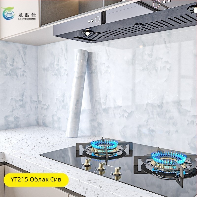 Самозалепващ стенен стикер PET, имитация на мрамор, устойчив на масло и високи температури, кухненски декор за стени