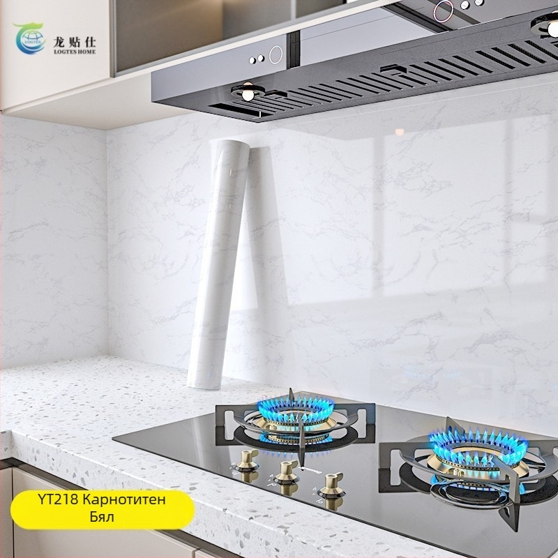 Самозалепващ стенен стикер PET, имитация на мрамор, устойчив на масло и високи температури, кухненски декор за стени