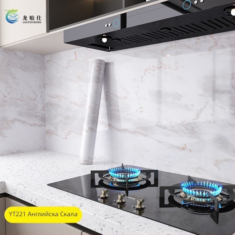 Самозалепващ стенен стикер PET, имитация на мрамор, устойчив на масло и високи температури, кухненски декор за стени