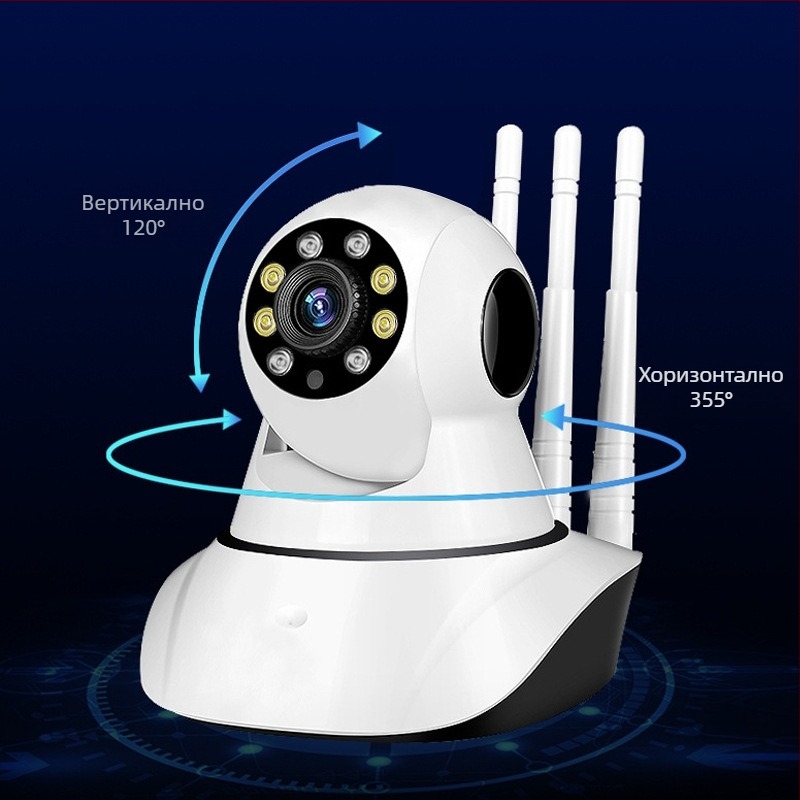 Pan-Tilt наблюдателна камера с Wi‑Fi, 1080P нощно виждане, дистанционно управление, локално/облачно съхранение