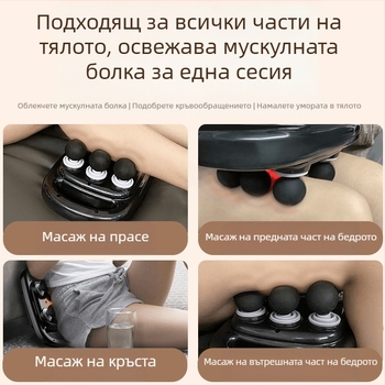 Перкусивна масажна пушка с четков мотор, 6+ масажни глави, 5+ скорости, вградена батерия 2000–4000 mAh, шум под 36 dB